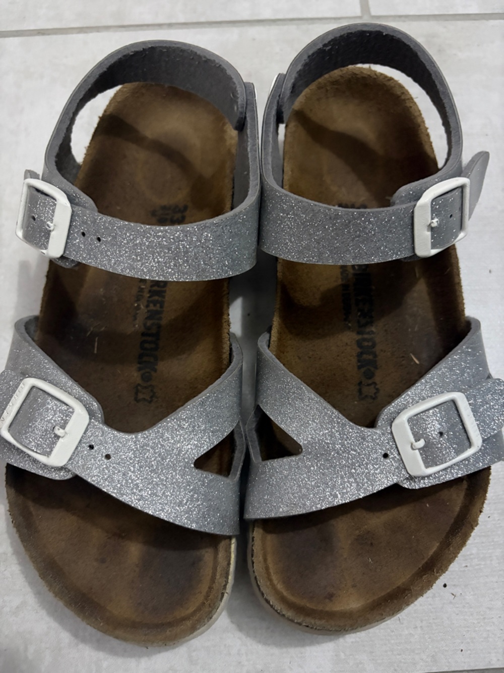 Birkenstock Kids Silver Glitter Sandals 33